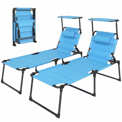 Outsunny 2 Pcs Outdoor Lounge Chair, Folding, 4-Position, Blue