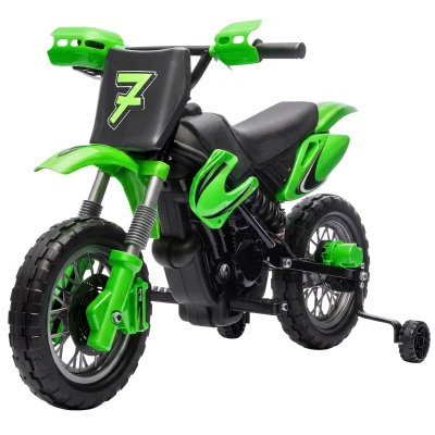 Qaba 12V Kids Electric Motorcycle, Ride on Motorcycle with Training Wheels, Rear Suspension, Horn for 3-6 Years, Green