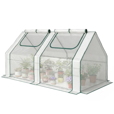 Outsunny 6' x 3' x 3' Portable Mini Greenhouse, Garden Green House Kit with 2 PE/Plastic Covers, Steel Frame and 2 Roll Up Zipper Windows, White