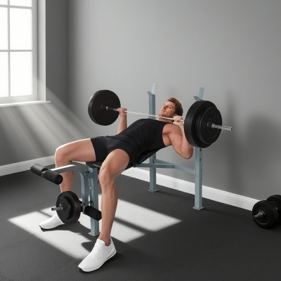 Soozier Incline Decline Weight Bench with Leg Extension and Barbell Rack, Adjustable Bench Press Weight Lifting Bench