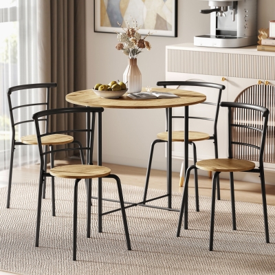 HOMCOM 5 Piece Dining Table Set, Space Saving Round Dining Set for 4 with Metal Frame for Small Spaces, Natural