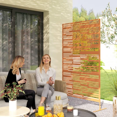 Outsunny 78" Metal Outdoor Privacy Screen, Freestanding Fence, Brown