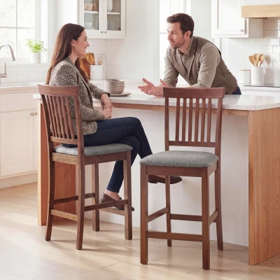 HOMCOM Counter-Height Bar Stools Set of 2, Padded Seat, Gray/Dark Brown