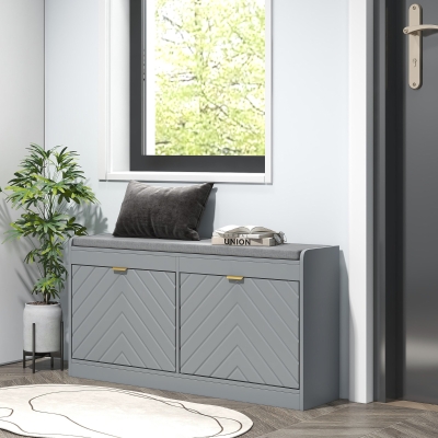 HOMCOM Shoe Storage with Seat, Upholstered Hallway Bench, Shoe Bench with 2 Flip Drawers and 4 Vents for 8 Pairs of Shoes