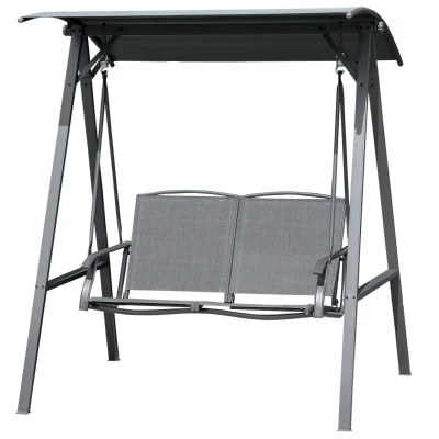 Outsunny 2-Seat Outdoor Porch Swing Patio Swing with Adjustable Canopy, Removable Seat and and Steel Frame for Garden, Poolside