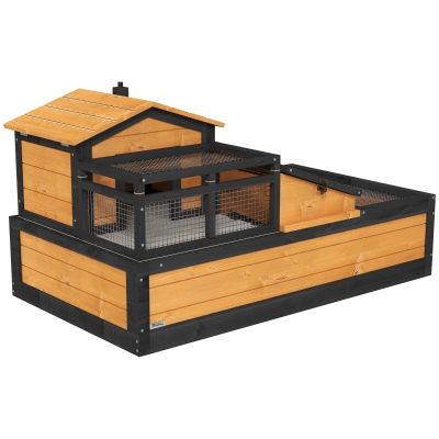 PawHut 3-Room Tortoise Habitat House w/ Balcony & 2 Stories, 44" x 25.5" x 25", Yellow