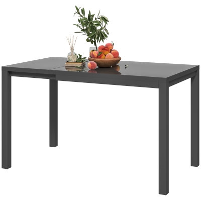 Outsunny Extendable Patio Dining Table, 33.5"-49.2" Adjustable Outdoor Dining Table for 4-6 Person, with Tempered Glass Top, Metal Frame, for Lawn, Garden, Dark Grey