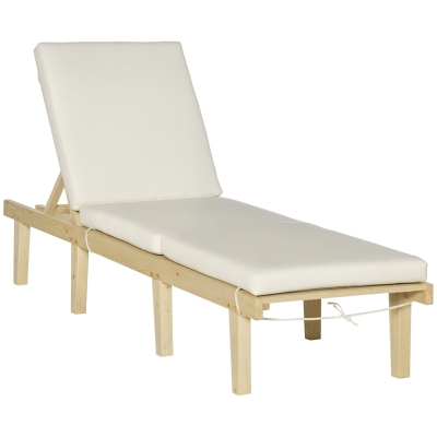 Outsunny Outdoor Chaise Lounge Chair, Adjustable Backrest, Natural