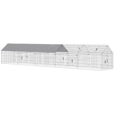PawHut Metal Chicken Coop, Large Chicken Run with Water-Resistant & Anti-UV Cover for 7-9 Hens, Outdoor Hen House with 10 Doors