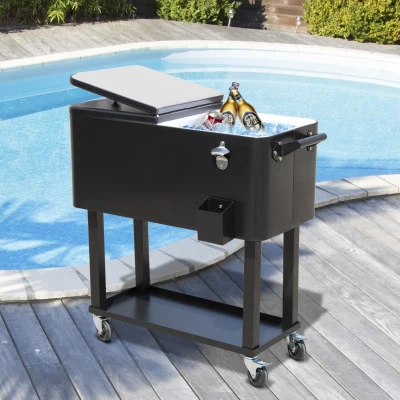 Outsunny 80 QT Rolling Ice Chest Cooler Cart, Black