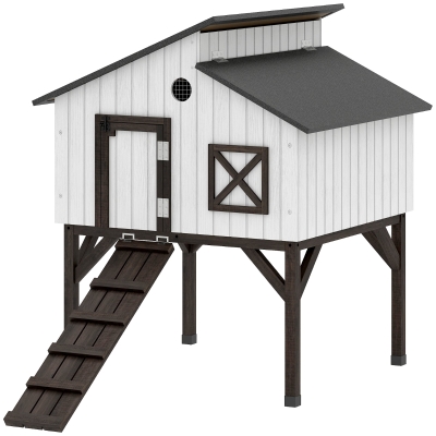 PawHut Chicken Coop Hen House with Nesting Box, Elevated Rabbit Hutch with Ramp, Asphalt Openable Roof and Elevated Legs