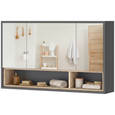 HOMCOM Wall Mounted Bathroom Medicine Cabinet with Mirror and Shelves, Grey