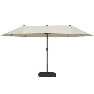 Outsunny 15' Outdoor Patio Umbrella with Twin Canopy Sunshade Steel Table Umbrella w/ Lift Crank, Cross Base, Sandbag, Cream
