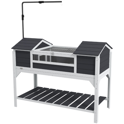 PawHut Tortoise Enclosure Tortoise House with Adjustable Lamp Holder Storage Shelf, Dual Main Houses, Openable Lid, Gray