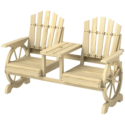 Outsunny 2-Seat Wooden Garden Bench with Table & Umbrella Hole