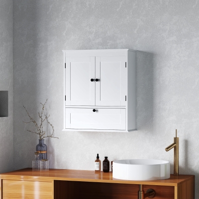 HOMCOM Medicine Cabinet with Adjustable Shelf, Bathroom Wall Cabinet Bathroom Cabinet with Recessed Panels, White