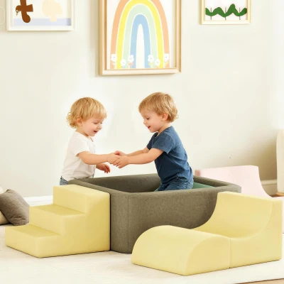 Qaba 7-Piece Foam Climbing Blocks Set with Corduroy Covers, Multicolor