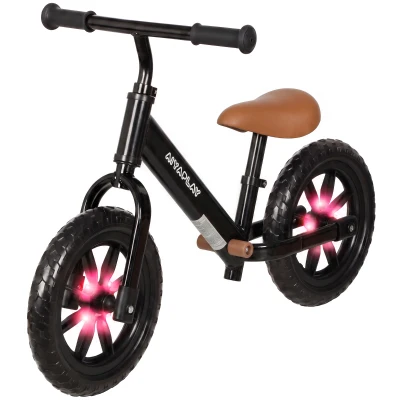 Qaba Balance Bike, Baby Bike with Lighting Wheels, Adjustable Seat and Handlebar, Steering for 2-5 Years Old, Black