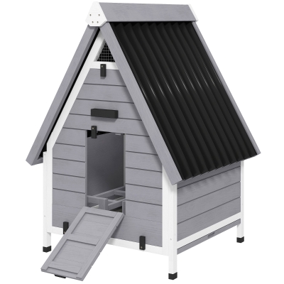 PawHut Chicken Coop for 2 Chickens, Outdoor Wooden Chicken House with Removable Nesting Box & Roosting Bar, Tray, Ramp