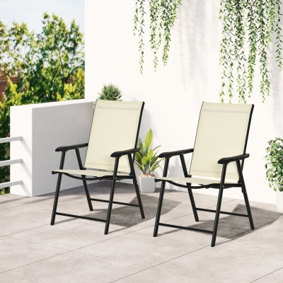 Outsunny Outdoor Dining Chairs Set of 2, Folding Patio Dining Set with Texteline and Steel Frame for Park Convenient Seat
