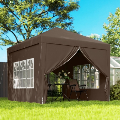 Outsunny 10'x10' Outdoor Pop Up Party Tent Wedding Gazebo Canopy with Carrying Bag (Coffee)
