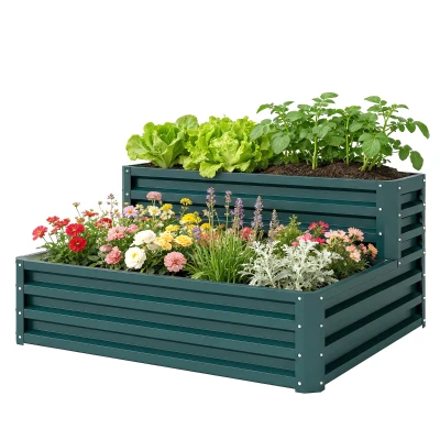 Outsunny 2 Tier Galvanized Raised Garden Bed, Steel Planter Box for Vegetables, Flowers, Herbs, 47" x 40" x 23", Green