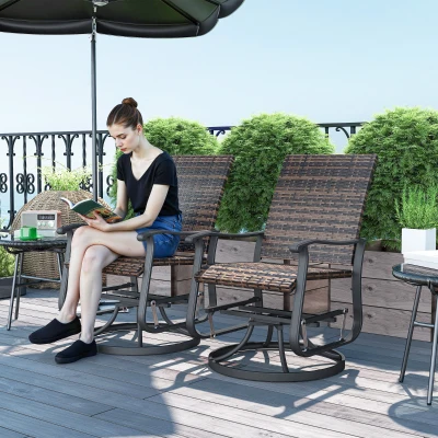 Outsunny Wicker Rattan Swivel Patio Glider Chair Set, Brown