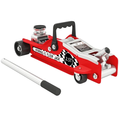 HOMCOM Low Profile Car Jack, Hydraulic Racing Floor Jack, 3.1"-14.1" Lifting Range, 2.5 Ton (5,000 lb) Capacity, Red and Silver