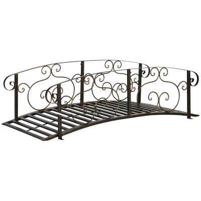 Outsunny 6FT Steel Garden Bridge with Safety Siderails, Decorative Arc Landscaping Bridge for Backyard Creek Stream Pond, Brown
