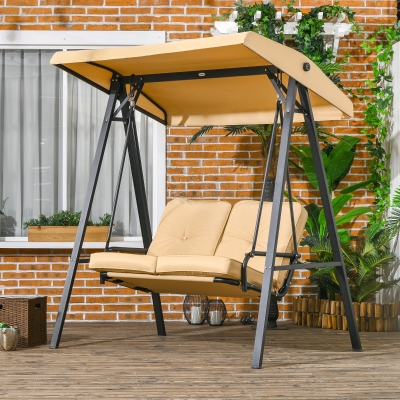 Outsunny 2-Seater Outdoor Porch Swing with Adjustable Canopy, Patio Swing Chair for Garden, Poolside, Backyard, Beige