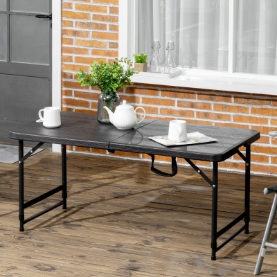 Outsunny Foldable Patio Dining Table for 4, Height Adjustable Outdoor Table for Garden Lawn Backyard, Dark Grey