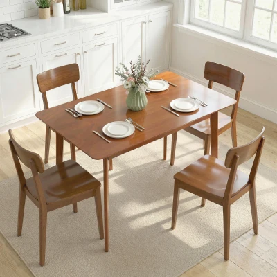 HOMCOM 47" Mid-Century Dining Table for 4, Rubber Wood Legs, Walnut