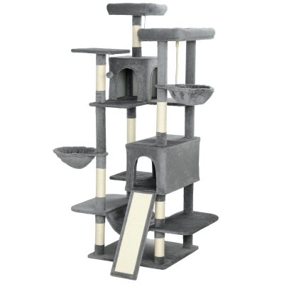 PawHut 69" Multi-Level Cat Tree Tower with Condos & Hammocks, Gray