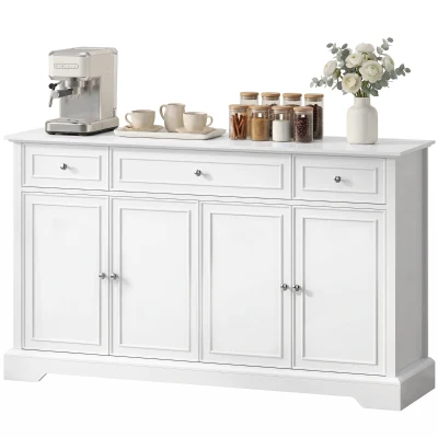 HOMCOM Sideboard Buffet Cabinet, 54" Kitchen Storage Cabinet with Soft-Close Doors, 3 Drawers and 2 Adjustable Shelves, White
