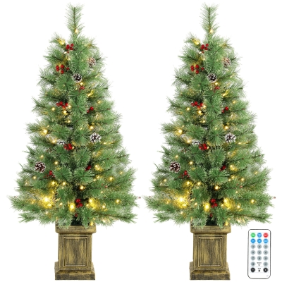 HOMCOM 4ft Pre-Lit Artificial Christmas Tree Set, Dual Color, Green