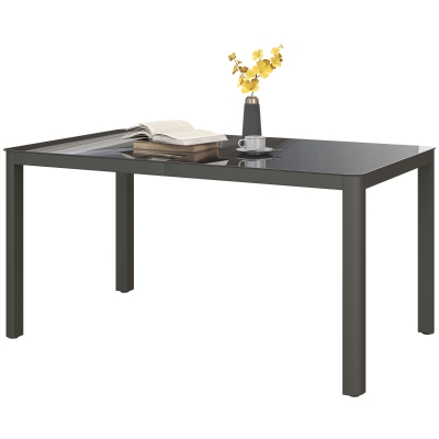 Outsunny 59" x 35" Aluminium Outdoor Dining Table for 6, with Glass Tabletop, Grey