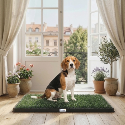 PawHut Dog Grass Pad with Tray, Artificial Grass Pet Training Toilet with Drainage Grid, Grass Mat