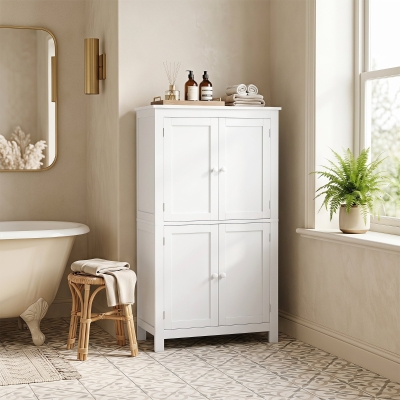 HOMCOM Freestanding Bathroom Cabinet, Tall Bathroom Cabinet with Hidden Storage and Adjustable Shelves, Living Room, White