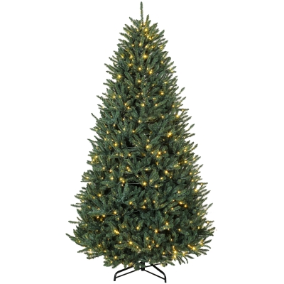 HOMCOM 9ft Prelit Christmas Tree, Blue Spruce, Multi-Color LED Lights