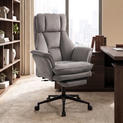 HOMCOM Cross Legged Office Chair with Footrest, 396 lbs Reclining Computer Desk Chair with High Back, Flip-up Armrests, Grey