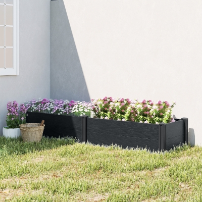 Outsunny Vinyl Raised Garden Bed Kit, 6.5 x 2 x 1ft Elevated Garden Box with Divider and Open Bottom, Grey Wood Effect