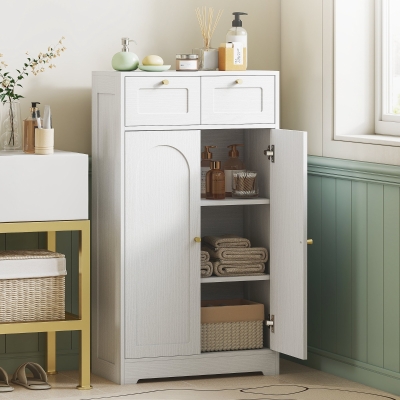 HOMCOM Bathroom Floor Cabinet with 2 Drawers - White