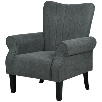 HOMCOM Fabric Armchair, Modern Accent Chair with Wood Legs for Living Room, Bedroom, Home Office, Dark Grey