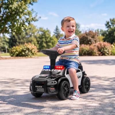 Qaba Toddler Push Car, Ride on Car with Light, Music, Under-Seat Storage and Anti Tip Device for 18-36 Months, Black