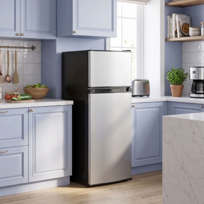 HOMCOM 7.7 Cu. Ft. Mini Fridge with Freezer, Compact Refrigerator with Adjustable Thermostat, Reversible Door, Silver