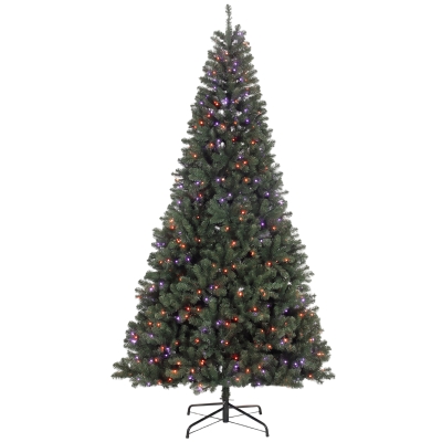 HOMCOM 9ft Prelit Christmas Tree RGB LED, Remote, Timer, Hinged