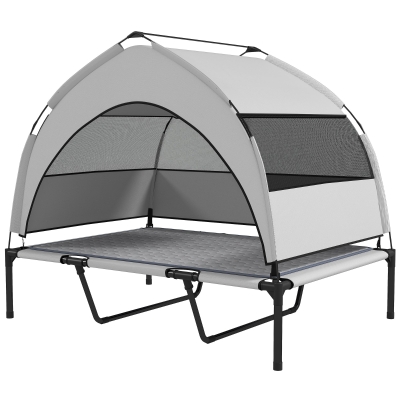 PawHut Elevated Dog Bed with Removable Canopy, Portable Outside Raised Pet Cot with Cooling Pad, Storage Bag, 42" x 30" x 37"