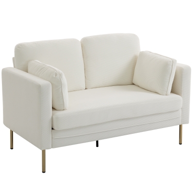 HOMCOM Loveseat Sofa, 55" Small Sofa Couch with 2 Pillows, Metal Legs for Living Room, Bedroom, Apartment, Cream White