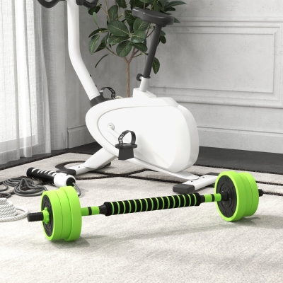 Soozier 88lbs 4-in-1 Adjustable Weight Dumbbell Set, Barbell, Kettlebell, Push Up Stand, Green