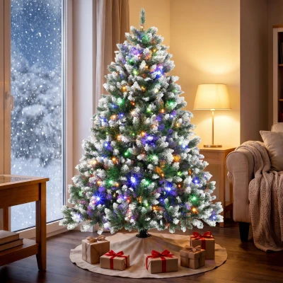 HOMCOM 6ft Pre-lit Artificial Christmas Tree, White-Tipped, 1020 Tips